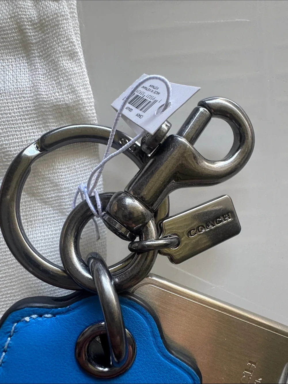 Coach Bottle Opener with Blue Leather  Logo Emblem
